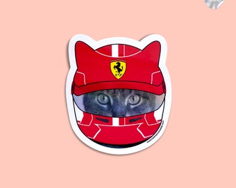 Ferrari F1 Race Cat Sticker – Charles LeClerc Holographic Helmet Decal
