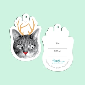 kerstcadeautag en sticker voor katten - metallic cat-a-lope sticker - vakantiekitty sticker