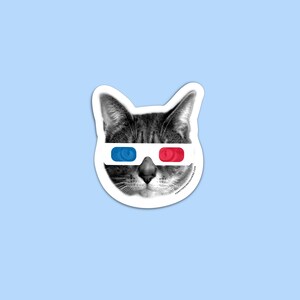 Sticker chat 3D - chaton rétro - lunettes 3D - sticker chat - sticker pour ordinateur portable