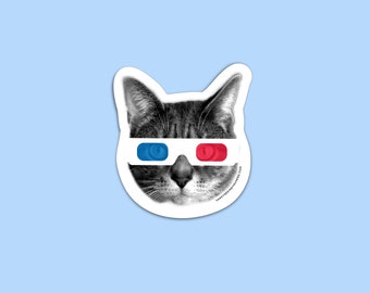 Retro Cat 3D Glasses Weatherproof Vinyl Sticker
