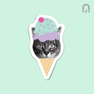 ice cream cat fridge magnet - i love ice cream kitty - cute cat art - refrigerator or locker magnet