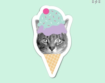 Ice Cream Cat Magnet – Cute Kitty Art Refrigerator Decor