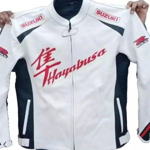 Suzuki Hayabusa GSX Motorcycle Racing Cowhide Leather Jacket CE Armour Mens Road Gear