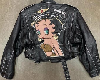 ヴィンテージ ブラック レザー モーターサイクル ジャケット ベティ