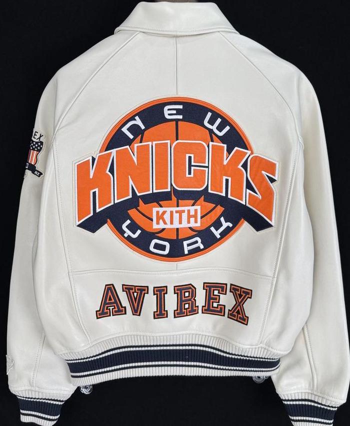 Mens White avirex Leather Jacket Handmade Avirex Biker Jacket Mens KNICKS KITH Zipper Jacket AVIREX Racing Jacket Kith And Avirex  Jacket