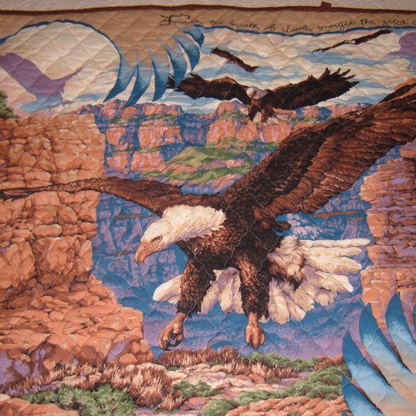 Soaring Eagle Birds Southwestern Scenery Native Americans Wall Hanging Fabric Art Quilted Baby Quilt