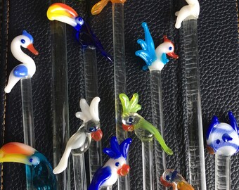 swizzle glass stirrers drink toucan parrot birds tropical exotic party housewarming gin tonic stirrer cocktail bar party boho gift idea I do
