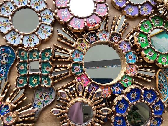 Mirror Wall Decor Peruvian Home Living small mirrors individual Inca Boho Decoration handmade travel souvenir gold,multiple color available
