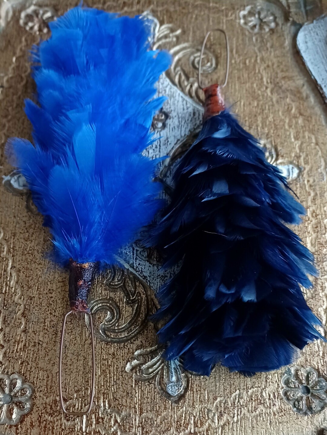 Feathers Christmas Tree Ornament Handmade Unique White Blue Etsy