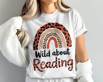 Wild About Reading PNG, Leopard Print Reading Shirt Design, Teacher Sublimation, Book Lover PNG, Library Digital Download