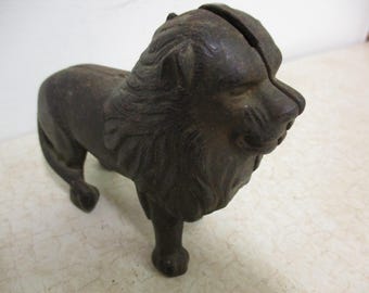 Antique Lion Still Bank Nice Patina