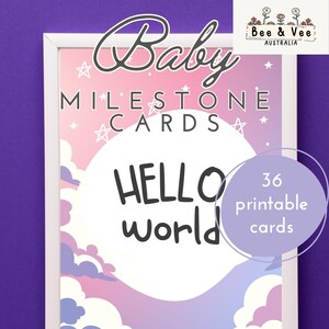 Cartes d'étape rose et mauve bébé nuage | 36 jalons mignons à imprimer | Cartes de vœux numériques pour bébé | Cadeau esthétique pour baby shower