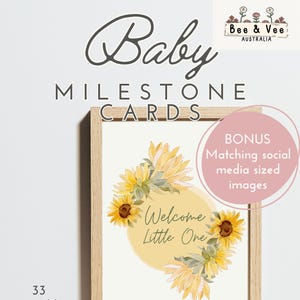 Aquarell Sunflower Baby Meilensteinkarten | Printable Baby Monatskarten | Neutrale Baby-Meilensteine | Sofort Download