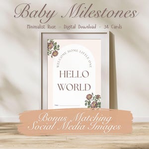 Cartes jalons minimalistes roses pour bébés – Imprimables et prêtes pour Instagram | Décoration florale pour chambre de bébé | Téléchargement numérique pour les nouvelles mamans