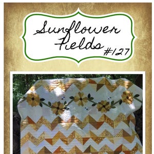 Sunflower Fields packaged quilt pattern in 3 sizes, chevron quilt, dresden plate design