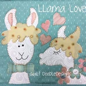 Llama Love applique mug rug PDF Pattern from Quilt Doodle Designs