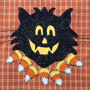 Halloween Cat Applique PDF Pattern for Tea Towel