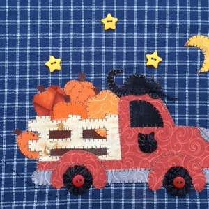 Fall Delivery Applique  PDF Pattern for Tea Towel, A cute truck design with Pumpkins