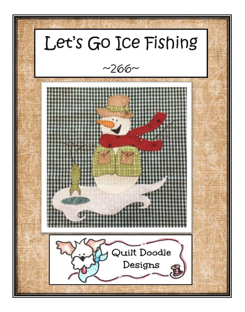 Let's Go Ice Fishing Snowman Applique Pattern for Tea | Etsy