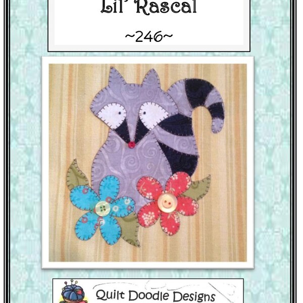 Lil' Rascal A Cute Raccoon Applique packaged Pattern for Tea Towel