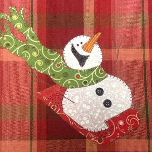Sledding Fun, A Cute Snowman Applique  PDF Pattern for Tea Towel