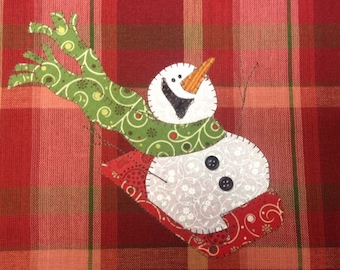 Sledding Fun, A Cute Snowman Applique  PDF Pattern for Tea Towel