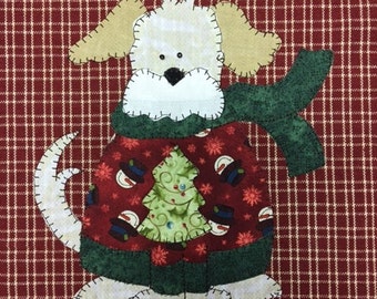 Wilson In a Sweater, a Sweet Dog PDF Applique Pattern for Tea Towel by Quilt Doodle Designs