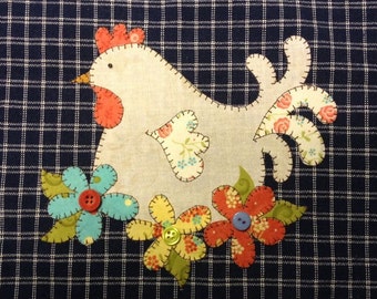 Hen Applique PDF Pattern for Tea Towel by Quilt Doodle Designs