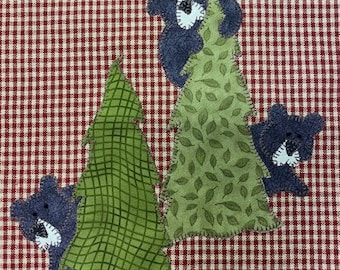 Woodland Trio PDF pattern for fusible applique bear design by Quilt Doodle Designs