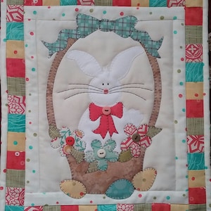 Bunny Basket Mini Quilt or Wall Hanging PDF Pattern from Quilt Doodle Designs