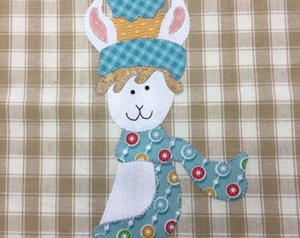 Bundle Up Llama Applique  PDF Pattern for Tea Towel, A cute Winter Design