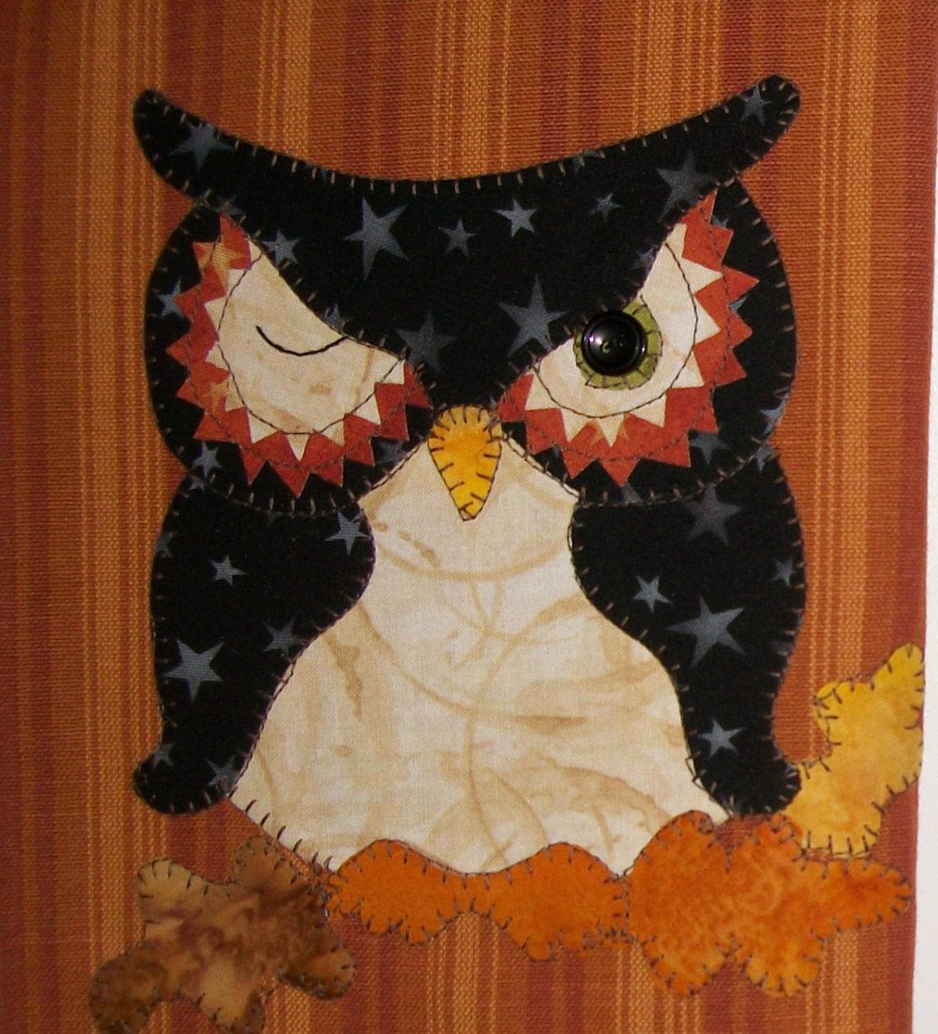 Halloween Owl Applique PDF Pattern for Tea Towel