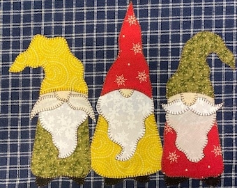 Gnomies Applique  PDF Pattern for Tea Towel, A cute Christmas Design, Three Adorable Gnomes