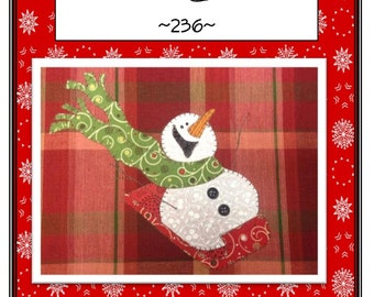 Sledding Fun, A Cute Snowman Applique  Packaged Pattern for Tea Towel