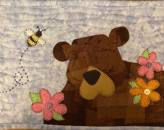 Buster Bear Mug Rug PDF mini quilt pattern