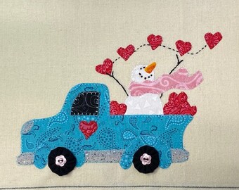 Spread The Love Snowman Applique  PDF Pattern for Tea Towel, A cute Valentine Design