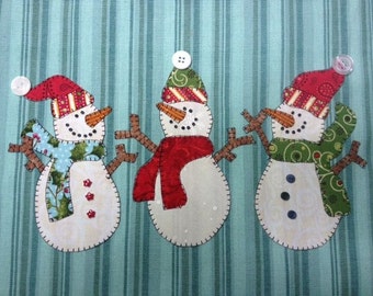 Snowman Trio, A Cute Group of Snowmen to Applique  PDF Pattern for Tea Towel