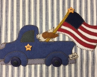 Parade Day, Truck Design with Flag and Basset Hound Tea Towel Applique PDF Design from Quilt Doodle Designs