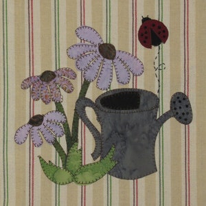 Summer Coneflowers Applique PDF Pattern for Tea Towel