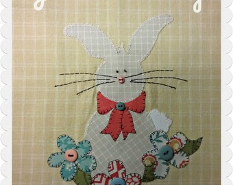 Garden Bunny Applique PDF Pattern for Tea Towel