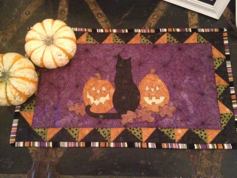 It's A Black Cat Halloween Table Runner Packaged Pattern From Quilt ...