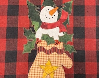 Mitten Snowman Applique  PDF Pattern for Tea Towel, A cute snowman design
