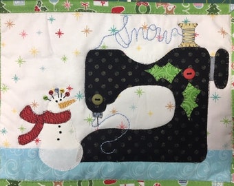 Snow Much to Sew Sewing Machine Mug Rug Packaged Pattern from Quilt Doodle Designs