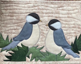 Chickadee Pair Mug Rug PDF mini quilt pattern