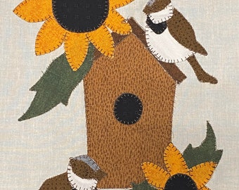 Septembers Block Sparrow with Sunflowers BOM 2022 printed pattern