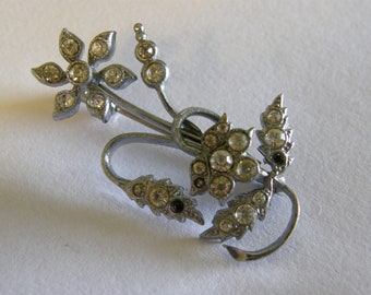 Vintage 1940's silver tone and rhinestone flower brooch made in Czechoslovakia
