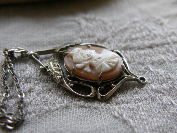 Edwardian Art Nouveau silver lavalier necklace wi… - image 5