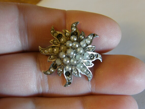 Vintage silver and seed pearl starburst brooch fr… - image 5