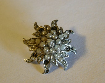 Vintage silver and seed pearl starburst brooch from the 1920's or 30's