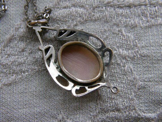 Edwardian Art Nouveau silver lavalier necklace wi… - image 3